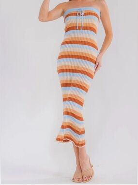 Colorblock Maxi Dress in Light Blue, Cream & Rust